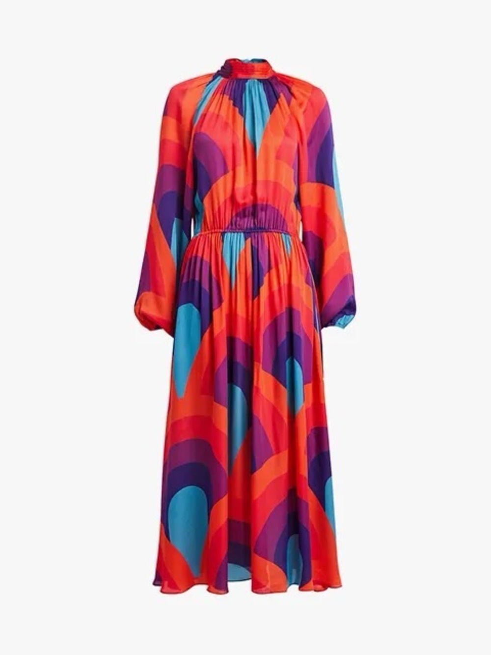 Rhode NYC Mai Dress in Rainbow Bold Multi-Color Print Long Sleeve Midi NWT L